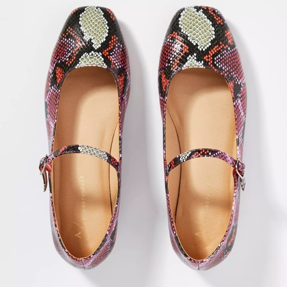Anthropologie Multicolor Snakeskin Mary Jane Flats